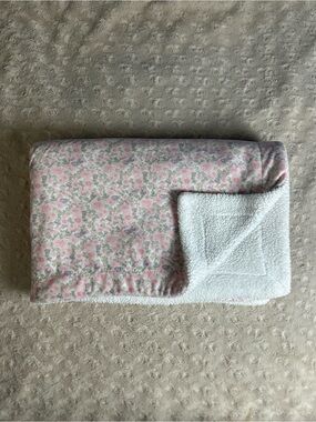 Ava Olivia Pink Floral Baby Blanket White Sherpa Green Leaves Flowers Lovey